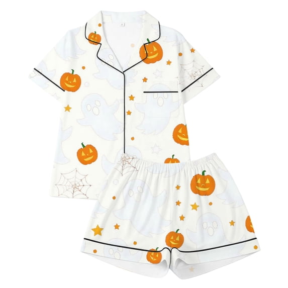 Elegyee Halloween Toddler Girls Pajama Set Ghost Print Short Sleeved Sleepwear, White, Size 4-5
