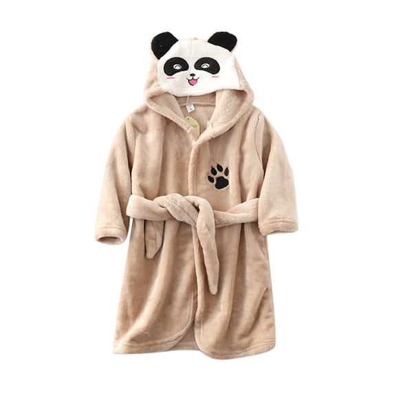 Elegyee Kids Flannel Bathrobe Fall Winter Cute Sleepwear Robe Pajama, Khaki, Size 1-2