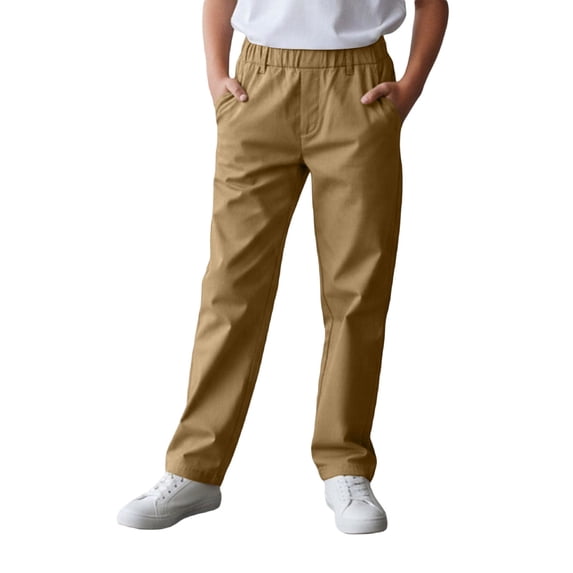 Elegyee Little Boys Cargo Pants Solid Color Elastic Waist Athletic Pants with Pockets