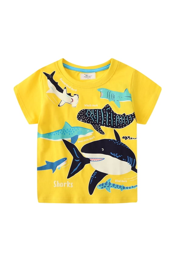 Little Boys T-Shirt Glow-In-The-Dark Shark Pattern Summer Tops with Short Sleeves