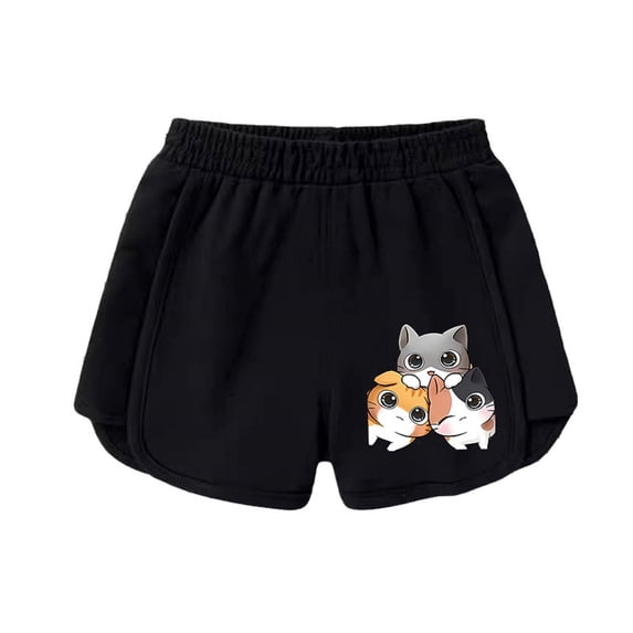 Elegyee Little Girls Summer Casual Shorts Cute Cats Print Elastic Waist Pull On Baggy Shorts