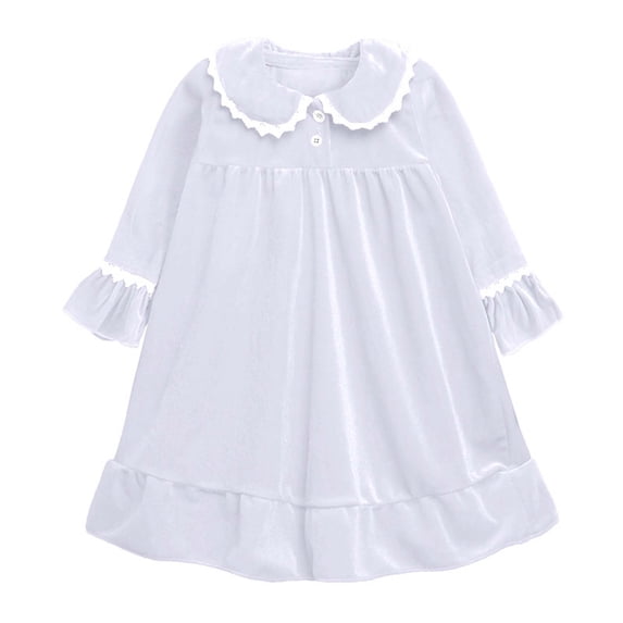 Elegyee Little Girls Velour Nightgown Ruffle Long Sleeve Sleep Dress Fall Winter Loungewear