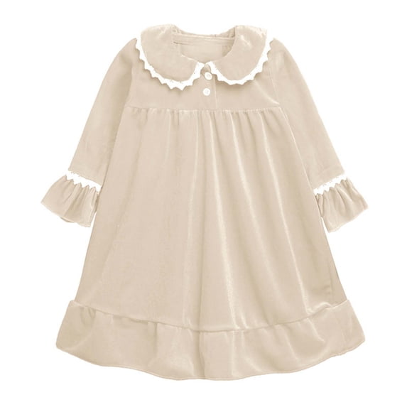 Elegyee Newborn Girls Velour Nightgown Ruffle Long Sleeve Sleep Dress Fall Winter Loungewear