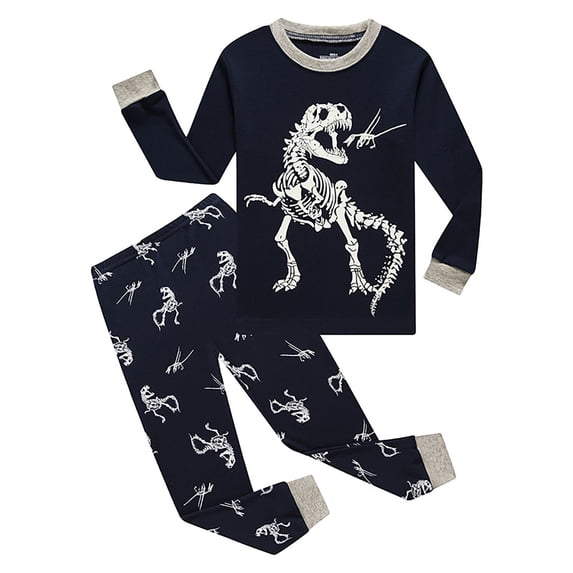 Elegyee Pajamas for Boys Dinosaur Long Sleeve Top Pants Nightwear Pjs, Black, Size 5-6