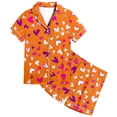 thumbnail image 1 of Elegyee Pajamas for Girls Hearts Print Button Down Shirt Shorts Pj's, Orange, Size 10-11, 1 of 2