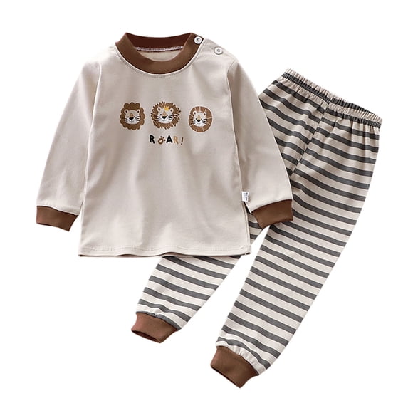 Elegyee Toddler Boys Cotton Pajama Set Long Sleeve Top Pants Sleepwear Pjs, Khaki, Size 4-5