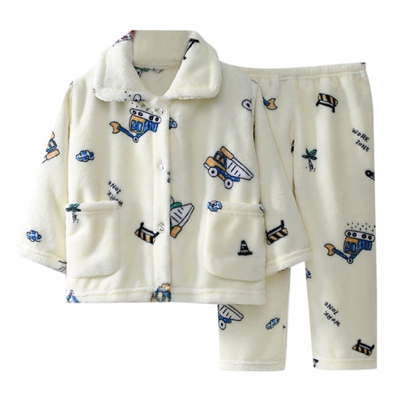 Elegyee Toddler Boys Flannel Pajamas Winter Long Sleeve Coat Pants Sleepwear PJs