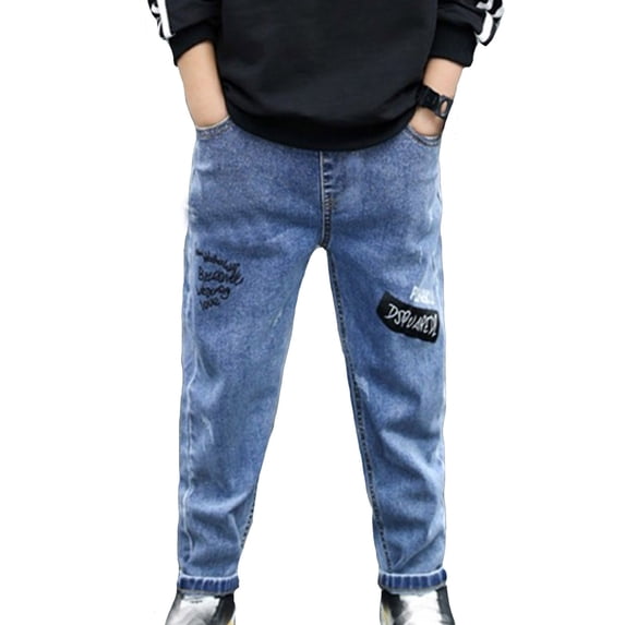 Elegyee Toddler Boys Jeans Ripped Elastic Waist Pull On Baggy Streetwear Demin Pants
