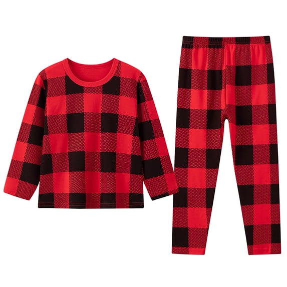 Elegyee Toddler Boys Pajamas Plaid Long Sleeve Top Pants Sleepwear Loungewear, Red, Size 3-4
