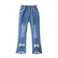 thumbnail image 1 of Elegyee Toddler Girls Casual Flare Jeans Bow Lace Elastic Waist Stretch Soft Denim Pants, 1 of 7
