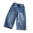 thumbnail image 1 of Elegyee Toddler Girls Demin Pants Bow Print Elastic Waist Wide Leg Jeans with Pockets, 1 of 9