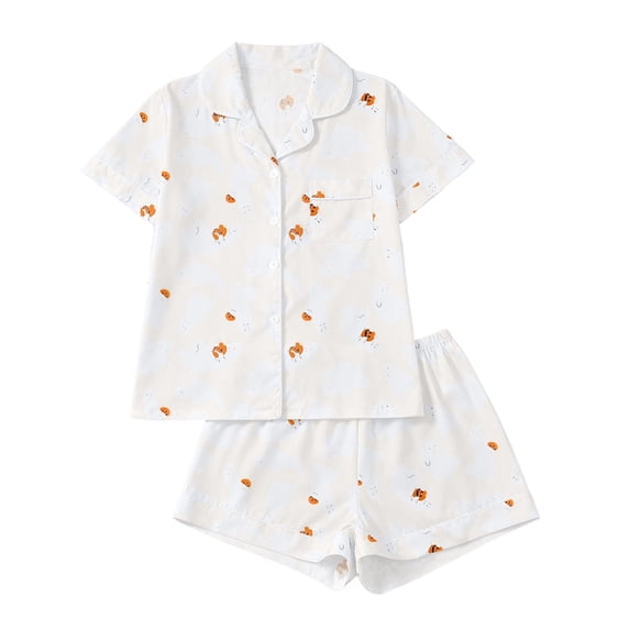 Elegyee Toddler Girls Halloween Pajama Set Short Sleeves Top Shorts Loungewear, White, Size 4-5