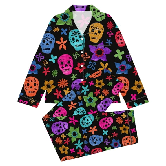 Elegyee Toddler Girls' Halloween Pajama Sets Long Sleeve Notch Collar Shirt Pants Pjs, Black, Size 3-4