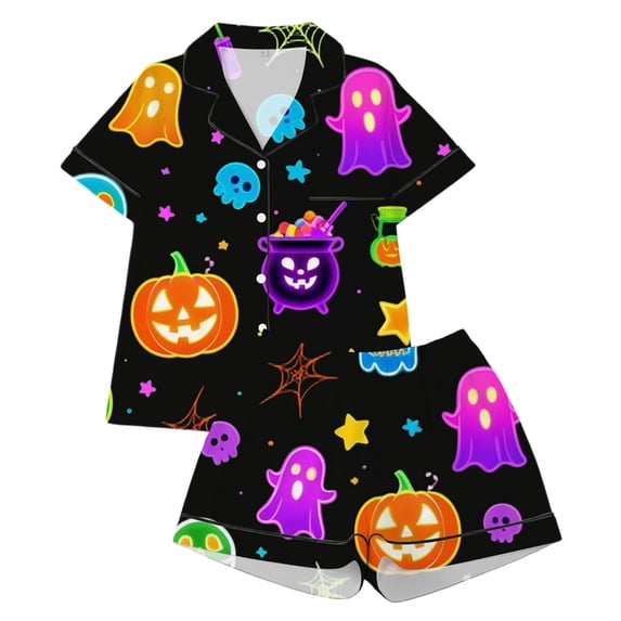 Elegyee Toddler Girls Pajamas Halloween Sleepwear Graphic Short Sleeve Outfits, Black, Size 3-4