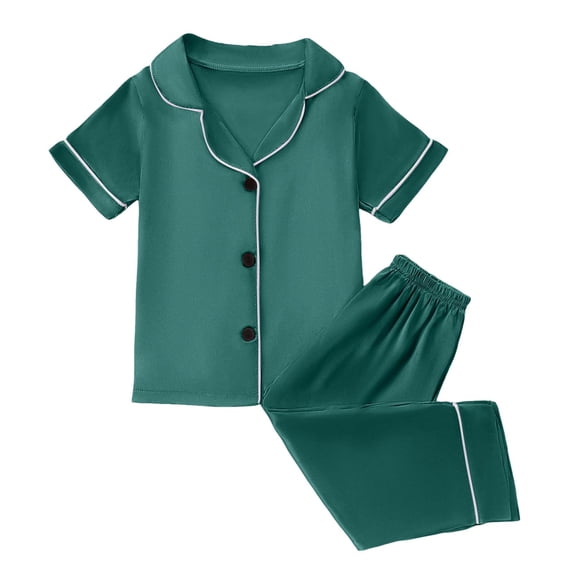 Elegyee Toddler Girls Pajamas Satin Short Sleeve Button Down Shirt Pants Sleepwear Outfits