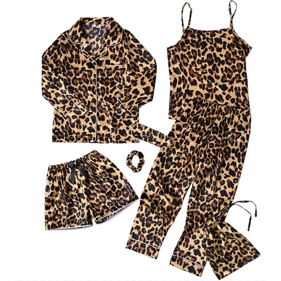 Elegyee Toddler Girls Silk Pajamas 7 Piece Polka Dot Sleepwear Loungewear Set, Size 4-5