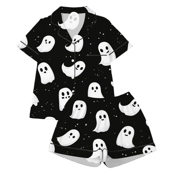 Elegyee Toddler Girls Sleepwear Halloween Short Sleeve Button Down Pajamas, Black, Size 3-4
