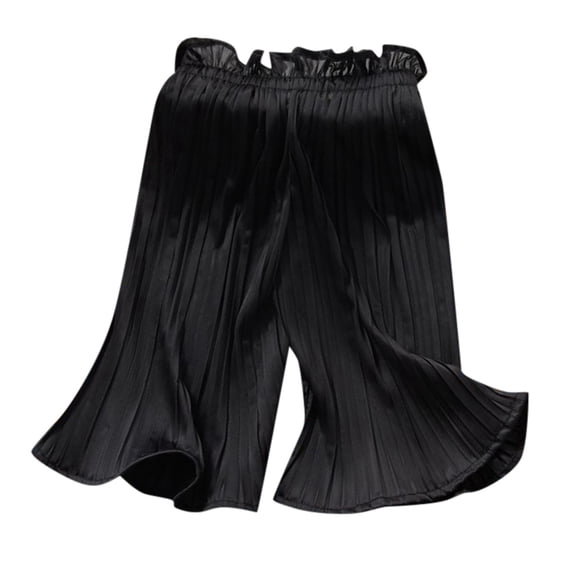 Elegyee Toddler Girls Summer Wide Leg Pants Casual Ribbed Ruffle Solid Drawstring Trousers