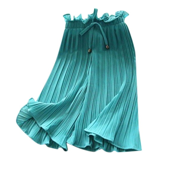 Elegyee Toddler Girls Summer Wide Leg Pants Casual Ribbed Ruffle Solid Drawstring Trousers