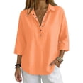 thumbnail image 1 of Elegyee Women's 3/4 Sleeve Loose Polo Shirt Casual Solid V Neck Collared Breathable Shirt, 1 of 4
