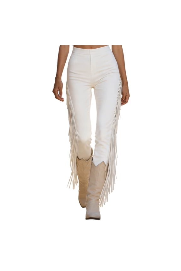 Womens Retro Boho Fringe Pants Vintage Slim Fit Tapered Leg Pants for Women Trousers