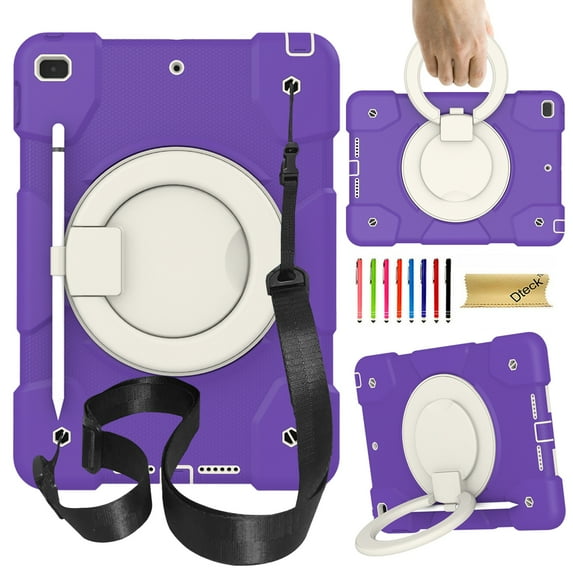 Elehold 3 Layers Multi-Functional Case for 10.2-inch iPad 9th/ 8th/ 7th Generation Case,with Heavy Duty Shock Resistant Rugged Protection Shoulder Strap Ring Kickstand Protective Case,Deep Purple