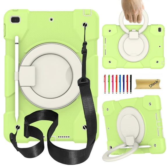 Elehold 3 Layers Multi-Functional Case for 10.2-inch iPad 9th/ 8th/ 7th Generation Case,with Heavy Duty Shock Resistant Rugged Protection Shoulder Strap Ring Kickstand Protective Case,Green
