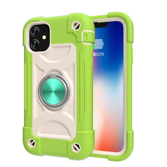 Elehold 3 Layers Multi-Functional Rugged Case Compatible with iPhone 11 6.1 inch,Hard PC+Soft TPU Shockproof Kickstand Full body Protetion with Hand Ring Len Protection, Green