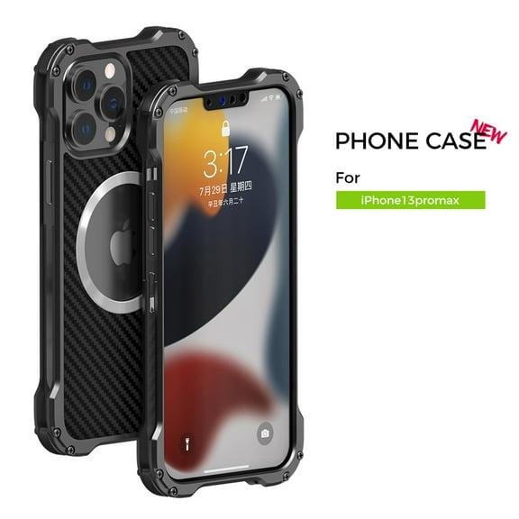 Elehold Carbon Fiber Wireless Charging Rugged Case for iPhone 13 Pro Max 6.7 inch,Made of Hard PC Plastic+Flexible TPU Support Magsafe Feature with Magnetic Shockproof Frame Len Protection Case, Gray