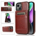 thumbnail image 1 of Elehold Card Slot Case for iPhone 15 Plus Case,Luxury Leather and Flexible TPU Hybrid Shockproof Case with Magnetic Closure Card Slot Kickstand Case Cover,Brown, 1 of 6