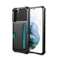 thumbnail image 1 of Elehold Card Slot Rugged Case for Samsung S22 6.1” Premium vegan leather inner Hard PC Plastic and soft slim TPU silicone bumper with Card Slot Support Magnetic Car Mount Armor Protective  Case,Black, 1 of 7