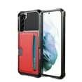 thumbnail image 1 of Elehold Card Slot Rugged Case for Samsung S22 6.1” Premium vegan leather inner Hard PC Plastic and soft slim TPU silicone bumper with Card Slot Support Magnetic Car Mount Armor Protective  Case,Red, 1 of 7