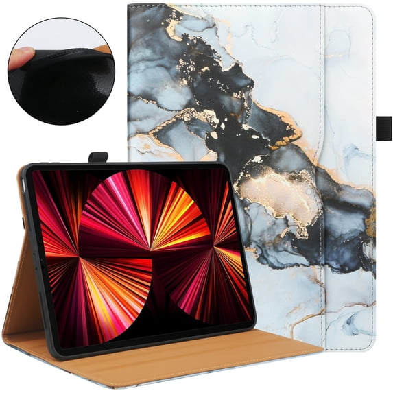 Elehold Case for Samsung Galaxy Tab A9 Plus/A9+ 5G 11 Inch 2023 Model (SM-X210/X216/X218), Marble Pattern Leather Multi-Angle Viewing Soft TPU Back Cover with Pocket Auto Wake/Sleep,Black Marble