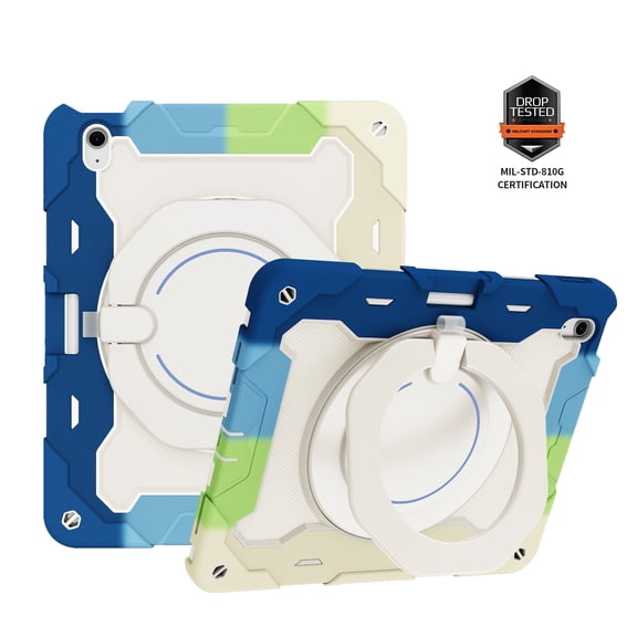 Elehold Case For iPad Air 13-inch M3 (2025) / M2 (2024),3 Layers Multi-Functional Heavy Duty Shock Resistant Rugged Protection Hand Holder Ring Kickstand Protective Case,Rainbowblue