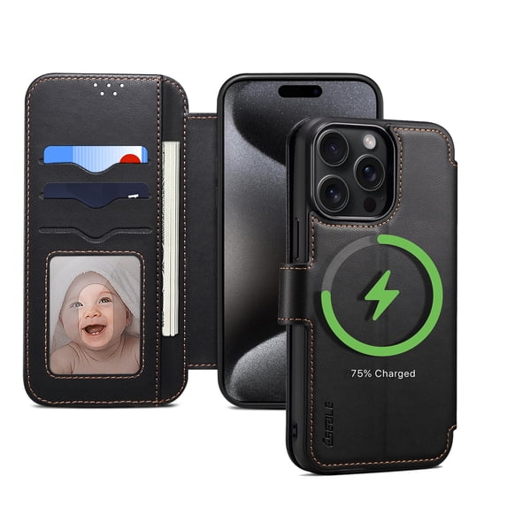 Elehold Case for iPhone 14 Pro Max with Credit Card Holder, Compatible with MagSafe, PU Leather Flip Kickstand Women Men for iPhone 14 Pro Max Phone Case,Black