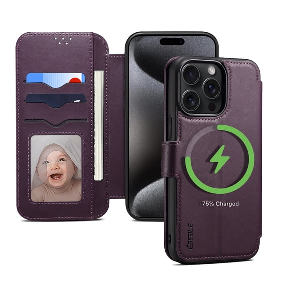 Elehold Case for iPhone 14 Pro Max with Credit Card Holder, Compatible with MagSafe, PU Leather Flip Kickstand Women Men for iPhone 14 Pro Max Phone Case,Purple
