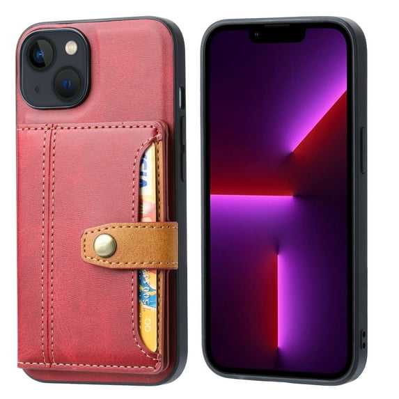 Elehold Clasp Wallet Case for iPhone 14 Pro 6.1 inch Ultra Slim PU Leather+Soft TPU Shockproof with Kickstand Folio Flip Card Cash Slot Full Body Protection Case,Red