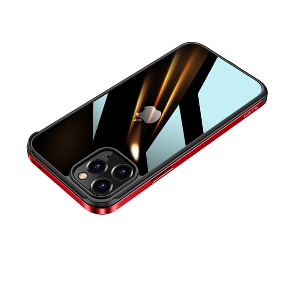 Elehold Clear Explosion Proof Case for iPhone 14 Pro 6.1 Inch Ultra Slim Hard Metal Border and TPU with Shockproof Full Protection Anti-Seismic Anti-Explosion Scratchproof Case,Red