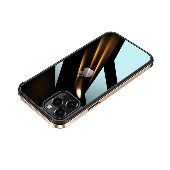 Elehold Clear Explosion Proof Case for iPhone 14 Pro 6.1 Inch Ultra Slim Hard Metal Border and TPU with Shockproof Full Protection Anti-Seismic Anti-Explosion Scratchproof Case,Gold