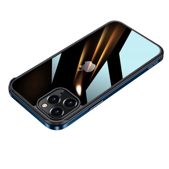Elehold Clear Explosion Proof Case for iPhone 14 Pro 6.1 Inch Ultra Slim Hard Metal Border and TPU with Shockproof Full Protection Anti-Seismic Anti-Explosion Scratchproof Case,Blue