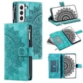 thumbnail image 1 of Elehold Crossbody Mandala Embossed wallet Case for Samsung Galaxy S22 5G,Premium vegan leather and inner soft slim TPU with Detachable Shoulder Strap Magnetic Flip Card Slots Wallet Case,Green, 1 of 10