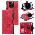thumbnail image 1 of Elehold Crossbody Mandala Embossed wallet Case for iPhone 14 Pro 6.1 inch,Premium vegan leather and inner soft slim TPU with Detachable Shoulder Strap Magnetic Flip Card Slots Wallet Case,Red, 1 of 11