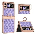 thumbnail image 1 of Elehold Diamond Bling Glitter Luxury Leather Plating Case Compatible Samsung Z Flip 4 6.7 inch Leather and TPU provide your Phone Shockproof Ring Stand,Purple, 1 of 7