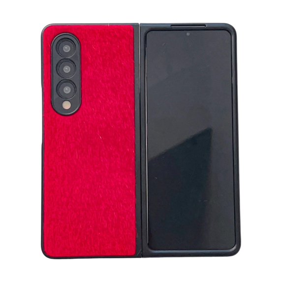 Elehold Fur Case for Samsung Galaxy Z Fold 4 7.6 inch with Shockproof,Red