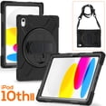 thumbnail image 1 of Elehold Hybrid Heavy Duty Rugged  Case Compatible with iPad 10th Gen 10.9" (2022) with 360 Rotating Hand Strap/Shoulder/Kickstand Strap Shockproof Double Protection Case Cover,Black, 1 of 6