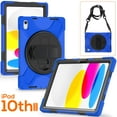 thumbnail image 1 of Elehold Hybrid Heavy Duty Rugged  Case Compatible with iPad 10th Gen 10.9" (2022) with 360 Rotating Hand Strap/Shoulder/Kickstand Strap Shockproof Double Protection Case Cover,Blue, 1 of 6