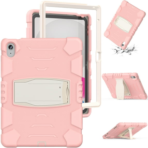 Elehold Hybrid Heavy Duty Rugged Case Compatible with iPad 10th Gen 10.9" (2022),Hard PC+Soft TPU with Built-in Hidden Kickstand Shockproof Double Protection Case Cover,Cherryblossomspink