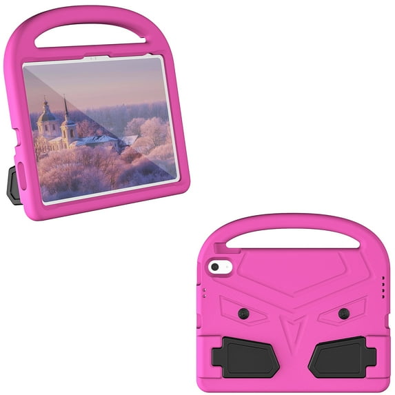 Elehold Kids Rugges Case Copmaptible with For iPad mini 7 (A17 Pro)2024/6th, Red Hard PC+Sold TPU with Shock Full Body Protection Kickstand Folio Stand Handle Children Friendly Case,Pink