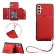 thumbnail image 1 of Elehold Lanyard Wallet Case for Samsung Galaxy A13 5G 6.5 Inch Max Premium vegan leather with Wrist Strap,Shockproof Magnetic Buckle Flip Kickstand Credit Card Slots Anti-Scratch Protective Case Red, 1 of 6