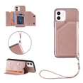 thumbnail image 1 of Elehold Lanyard Wallet Case for iPhone 11 6.1 Inch Premium vegan leather with Wrist Strap,Shockproof Magnetic Buckle Flip Kickstand Credit Card Slots Anti-Scratch Protective Cover, Rosegold, 1 of 5
